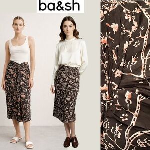 BA&SH Paisley Midi Skirt Brown Pink Floral Wrap Boho Cottage Peasant Lagenlook 4